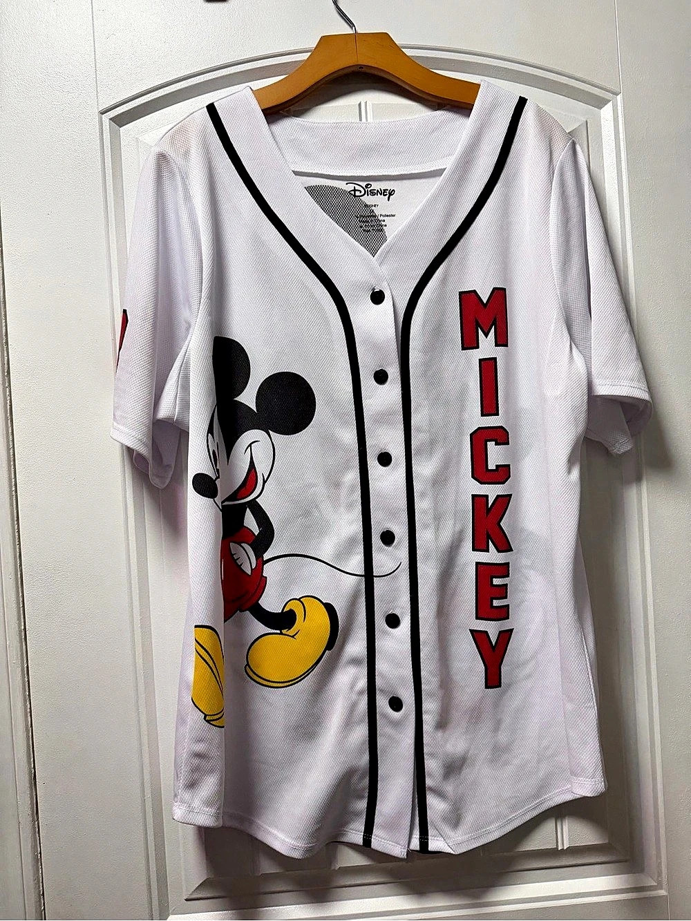 Disney Mickey Mouse Baseball Jersey White & Black Like New